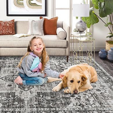 Garvee Vintage Floral Print Area Rug Retro Accent Throw Carpet for Bedroom Living Room