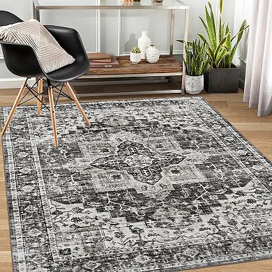 Garvee Vintage Floral Print Area Rug Retro Accent Throw Carpet for Bedroom Living Room