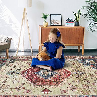 Glowsol Vintage Oriental Living Room Area Rug Soft Non Slip Bedroom Carpet