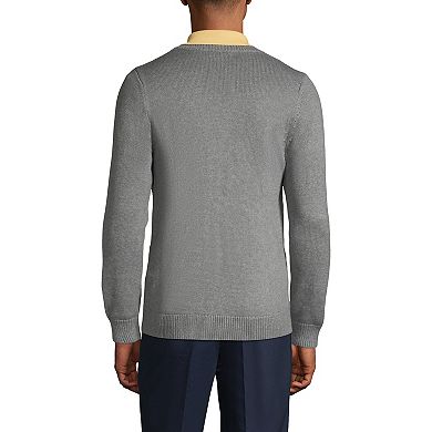 Men's Lands' End School Uniform Button Front V-Neck Cardigan Sweater