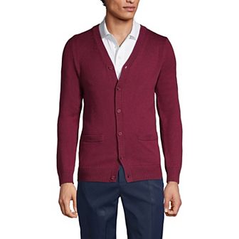 Men's Lands' End School Uniform Button Front V-Neck Cardigan Sweater