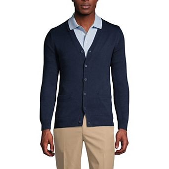 Men's Lands' End School Uniform Button Front V-Neck Cardigan Sweater