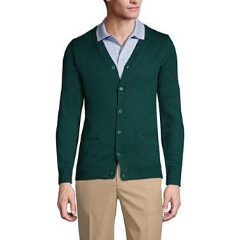 Men's Lands' End School Uniform Button Front V-Neck Cardigan Sweater