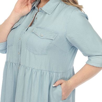 Plus Size Long Sleeve Tiered Midi Shirt Dress