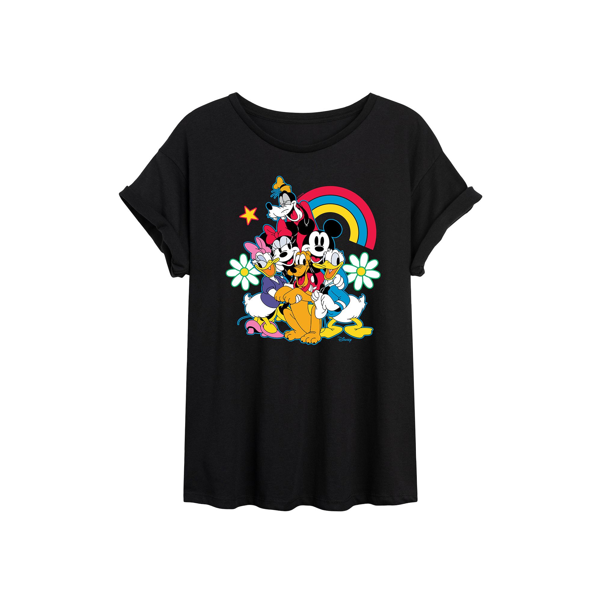 Disneys Mickey Mouse & Friends Juniors Rainbow Flower Oversized Tee, Girl