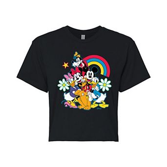 Disney's Mickey Mouse & Friends Juniors' Rainbow Flower Cropped Tee