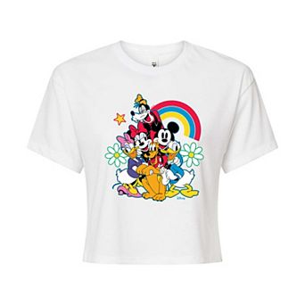 Disney's Mickey Mouse & Friends Juniors' Rainbow Flower Cropped Tee