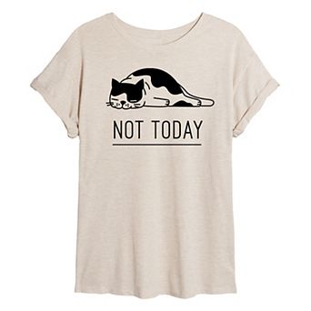 Juniors' Not Today Cat Oversized Tee