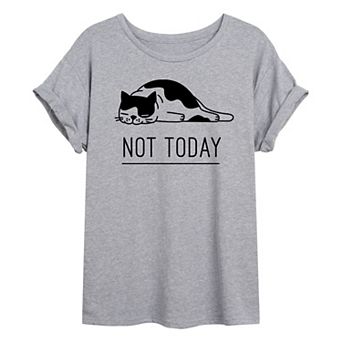 Juniors' Not Today Cat Oversized Tee