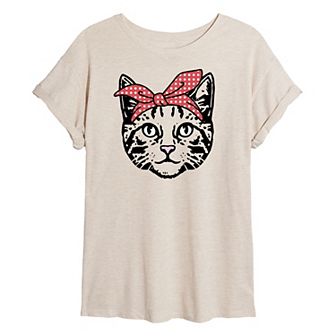 Juniors' Bandana Cat Oversized Tee