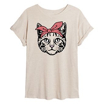Juniors' Bandana Cat Oversized Tee