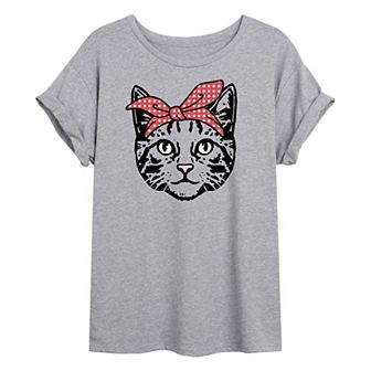 Juniors' Bandana Cat Oversized Tee