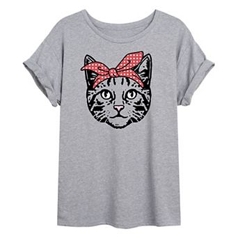 Juniors' Bandana Cat Oversized Tee