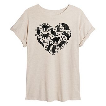 Juniors' Cat Heart Oversized Tee