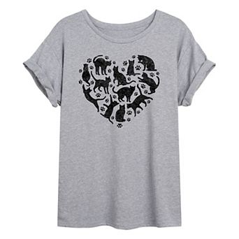 Juniors' Cat Heart Oversized Tee