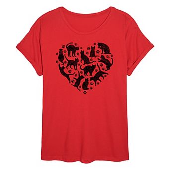Juniors' Cat Heart Oversized Tee