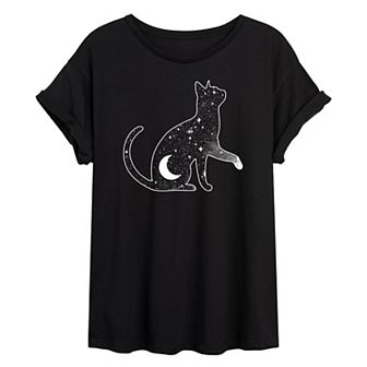 Juniors' Starry Cat Oversized Tee