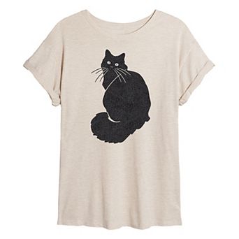Juniors' Black Cat Oversized Tee