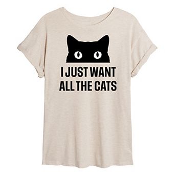 Juniors' Just Want All The Cats Oversized Tee