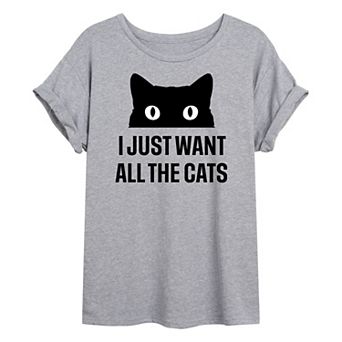 Juniors' Just Want All The Cats Oversized Tee