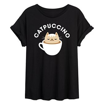 Juniors' Catpuccino Oversized Tee