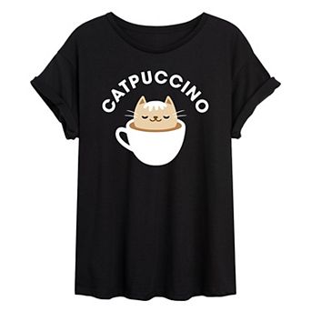 Juniors' Catpuccino Oversized Tee