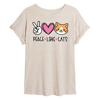 Juniors' Peace Love Cats Oversized Tee