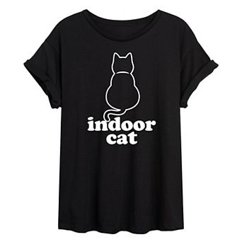 Juniors' Indoor Cat Oversized Tee
