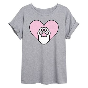 Juniors' Cat Paw Heart Oversized Tee
