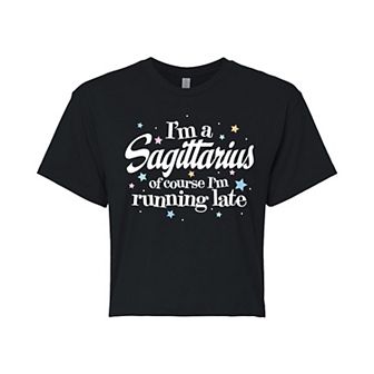 Juniors' Sagittarius Running Late Cropped Tee