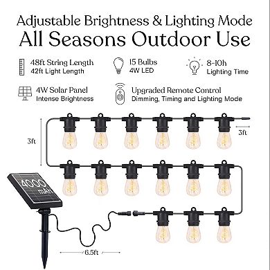 Brightech Ambience Pro 48 Ft Outdoor Solar Led String Lights With Spiral Bulbs