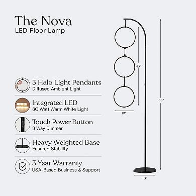 Brightech Nova 74" Modern Dimmable Led Floor Lamp in Black Finish
