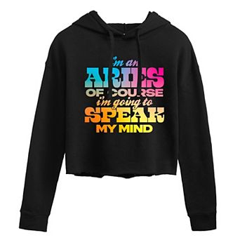 Juniors' Aries Speak My Mind Cropped Hoodie