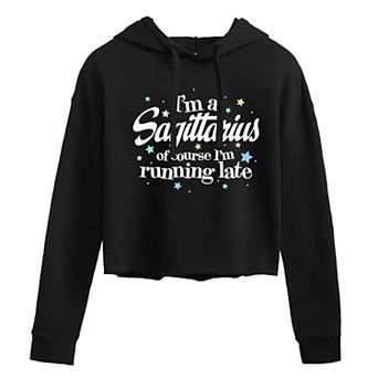 Juniors' Sagittarius Running Late Cropped Hoodie