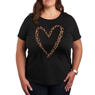 Plus Leopard Print Heart Outline Graphic Tee