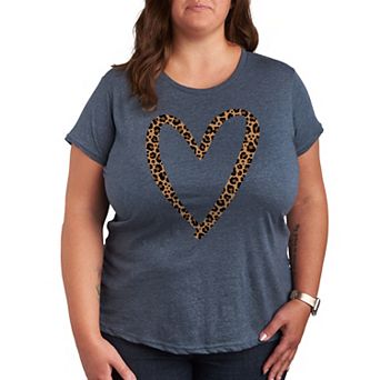 Plus Leopard Print Heart Outline Graphic Tee