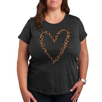 Plus Leopard Print Heart Outline Graphic Tee