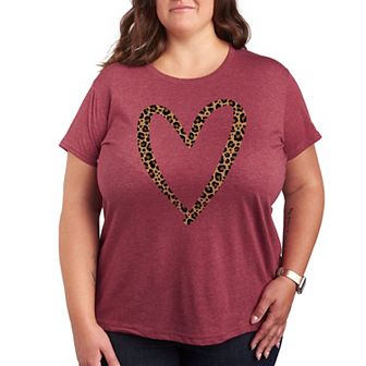Plus Leopard Print Heart Outline Graphic Tee