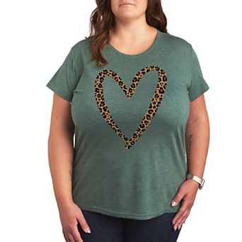 Plus Leopard Print Heart Outline Graphic Tee