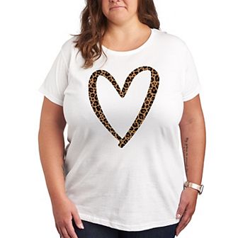 Plus Leopard Print Heart Outline Graphic Tee