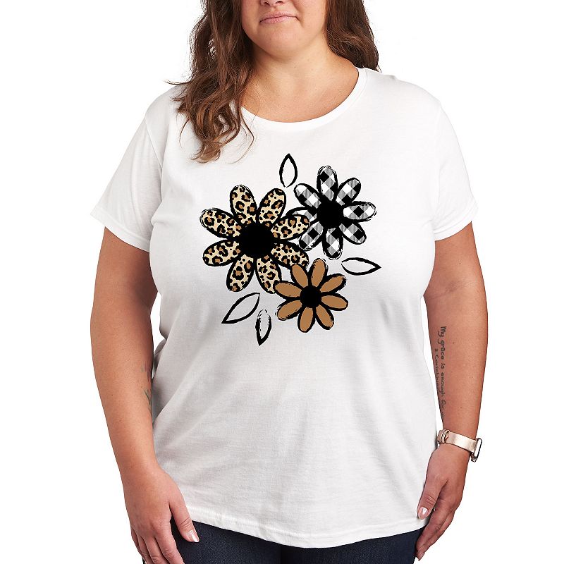 Plus Patterned Flowers Graphic Tee, Women's, 