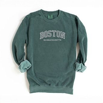 Embroidered Boston Massachusetts Garment Dyed Sweatshirt