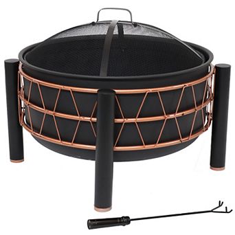 Sunnydaze 24.5-Inch Wood-Burning Fire Pit with Trapezoid Pattern - Black