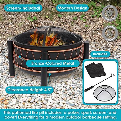 Sunnydaze 24.5-Inch Wood-Burning Fire Pit with Trapezoid Pattern - Black