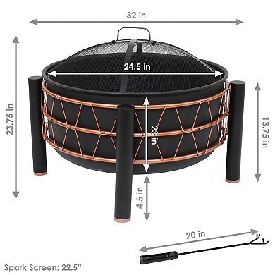 Sunnydaze 24.5-Inch Wood-Burning Fire Pit with Trapezoid Pattern - Black
