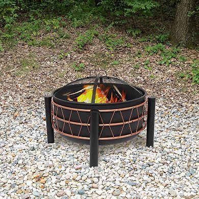 Sunnydaze 24.5-Inch Wood-Burning Fire Pit with Trapezoid Pattern - Black