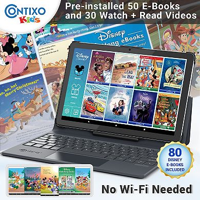 Contixo 10" Tablet 128GB w/Keyboard (2024 Model), 2.0GHz Octo-Core Processor, 6GB RAM, 13MP Camera