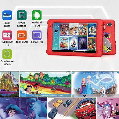 Contixo 8" Android Kids Tablet 64GB (2024 Model), 80+ Disney Storybooks, Kid-Proof (K80)