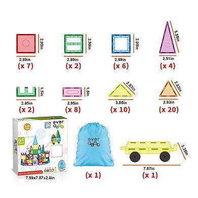 EverPlay 61 PC Magnetic Tiles, Magnetic Building Blocks for Kids, Magnet for Kids 3+