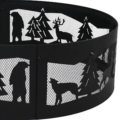 Sunnydaze 36 In Forest Wilderness Steel Fire Pit Ring - Black
